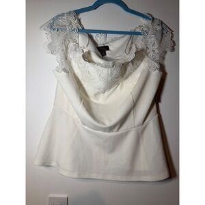 Thalia Sodi Seville Lace Peplum Top Washed White Off Shoulder 30863TS Large NWT